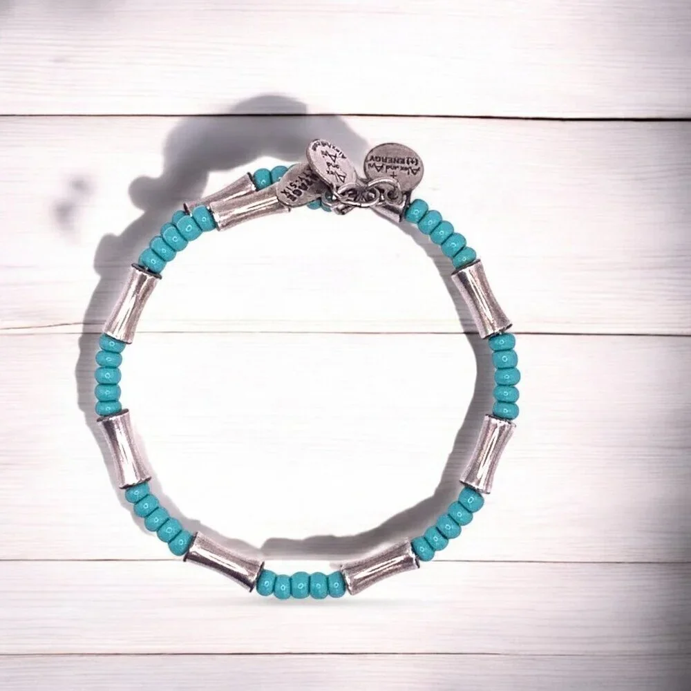 Alex and Ani Silver & Blue Wrap Charm Bracelet Silver Finish - Expands To Fit